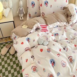 JC HOME Khaki & White 4 Pieces Cartoon Characters Double Extra Large Bedding Set-picture-5
