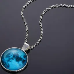 inites Round Shape Glow in the Dark Rising Blue Moon Glass Dome Lunar Eclipse Pendant Locket Necklace-picture-40