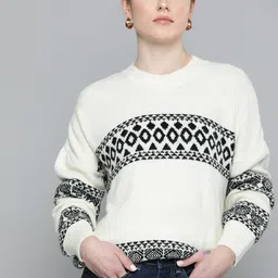 Chemistry Geometric Pattern Drop-Shoulder Sleeves Pullover-picture-14