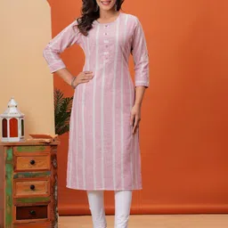 NAVYAAZRI Striped Round Neck Pure Cotton Straight Kurta-picture-16