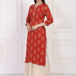 W Red Rayon Floral Kurti image 3