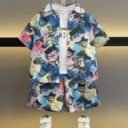 FASTDEAL Boys Printed T-shirt & Shirt With Shorts image 1