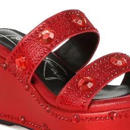 London Rag Embellished Wedge Pumps with Laser Cuts image 3