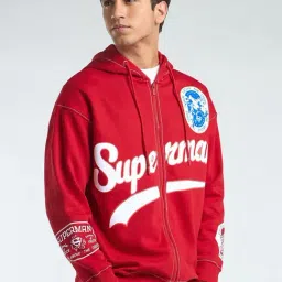 Bewakoof Red Relaxed Fit Graphic Hoodie image 3