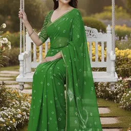 Moda Rapido Bandhani Printed Pure Chiffon Bandhani Saree with Unstitched Blouse image 3