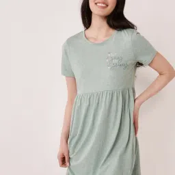 La Vie En Rose Green Cotton Printed Sleep Tee-picture-35