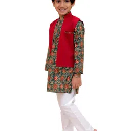 The Mom Store Boys Green Cotton Printed Kurta with Jacket and Pajama-picture-47
