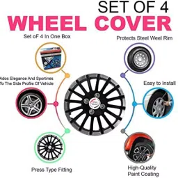 Auto Pearl CRv10 R12  304.8 mm (12 Inch) Press Type Wheel Hubcap with Retention Ring Glossy Black Silver Wheel Cover for Universal for Car Universal for Car (Set of 4) image 4