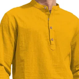 KNOWTED Mandarin Collar Roll-Up Sleeves Straight Short Kurta image 4