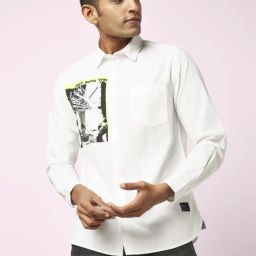 People by Pantaloons Off White Cotton Slim Fit Printed Shirt-picture-48