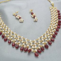 Sri Jagdamba Pearls White & Red Odika Pearl Princess Necklace for Women-picture-43