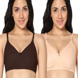 IN CARE Brown & Peach Cotton T-Shirt Bras - Pack Of 2-image-58
