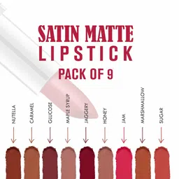 LOVE EARTH Set Of 9 Satin Matte Lipstick-Nutella-Caramel-Glucose-Jaggery-Honey-Jam-Sugar image 2