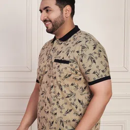 AUSTIVO Men Plus Size Floral Printed Polo Collar Cotton Slim Fit T-shirt image 4