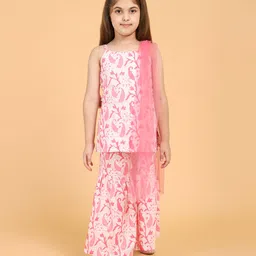Piccolo Sleeveless Paisley Batik Kurta & Sharara With Dupatta - Pink-picture-23
