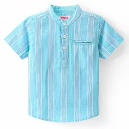 Babyhug Cotton Woven Half Sleeves Mandarin Collar Striped Kurta Shirt - Blue-picture-19
