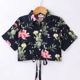 CrayonFlakes Half Sleeves Floral Printed Crop Top - Navy-image-32