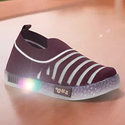Lil Lollipop Mesh Detailed Striped Slip On LED Shoes - Burgundy-picture-21