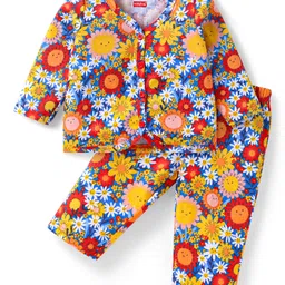 Babyhug Single Jersey Knit Full Sleeves Night Suit With Floral Print - Multi Colour-picture-30
