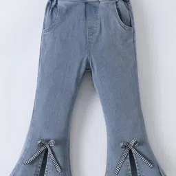 Mark & Mia Denim Full Length Washed Bootcut Jeans with Bow Applique- Blue-picture-15