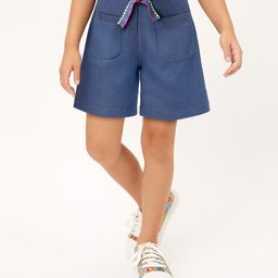 arias by lara dutta Arias Cotton Woven Washed Shorts with Embroidery on Belt - Blue-picture-29
