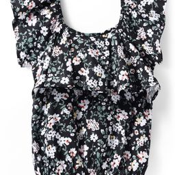 kookie kids india Kookie Kids Cotton Rayon Woven Frill Sleeves Top with Floral Print & Elasticated Hem - Black-picture-30
