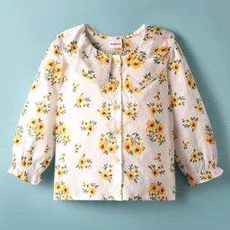 Babyhug 100% Cotton Woven Full Sleeves Floral & Swiss Dot Printed Peter Pan Collar Top - White-image-86
