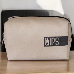 QIPS Rectangular PU-coated Cosmetic & Makeup Utility Bag | Travel Pouch - Beige-image-16