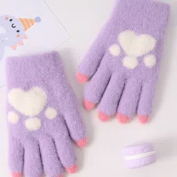 Babyhug Woollen Gloves with Heart Design - Lavender image 2