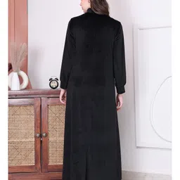 Secret Wish Velvet Woven Full Sleeves Solid Maternity Nighty With Centre Front Access - Black image 3
