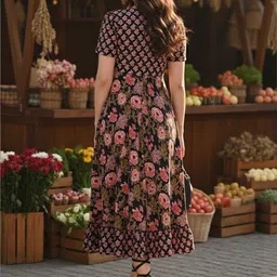 DECKEDUP Floral Print A-Line Midi Dress image 3