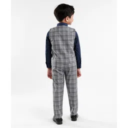 Babyhug Lycra Blend Full Sleeves Checked Party Suit- Grey & Dark Blue image 3