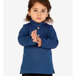 KID1 Full Sleeves Striped Self Design Short Kurta - Blue image 5