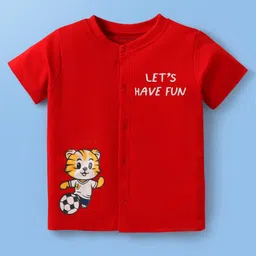 Babyoye 100% Cotton Knit With Eco Jiva Finish Half Sleeves Front Open Jhablas Animal Print Pack of 2 - Red & White image 4