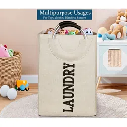 Stylista Beige Durable & Foldable Laundry Bag with metallic Handle image 4