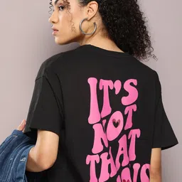 Kook N Keech Pure Cotton Typography Printed Drop-Shoulder Sleeves Oversized T-shirt image 1