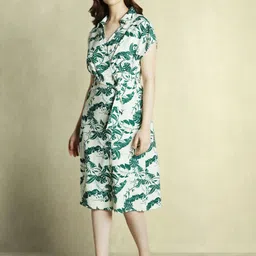 dl woman DL Women Tropical Print V-Neck Short Sleeves Knee Length Wrap Dress image 4