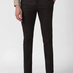 V Dot Brown Skinny Fit Checks Trousers-image-82
