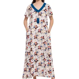 PATRORNA Cream Floral Print Nighty-picture-11