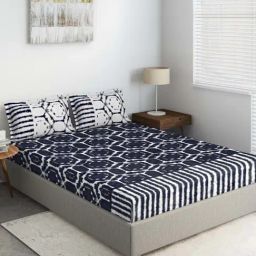 DDecor Bandhani Printed Black 400 TC Cotton Double Bedsheet with 2 Pillow covers-picture-18