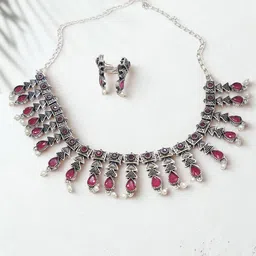 Adwitiya Collection Silver-Plated Stone-Studded & Beaded Jewellery Set-picture-49