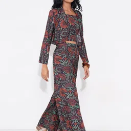 AKKRITI BY PANTALOONS Floral Printed Crop Top & Jacket With Trousers Co-Ords image 2