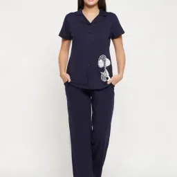 Clovia Blue Printed Shirt With Pyjamas-image-8