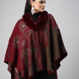 Mafadeny Maroon Regular Fit Poncho image 3