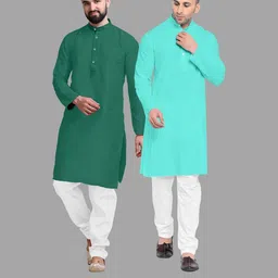 VS MALL Sea Green Cotton Blend Kurta Sets-picture-21