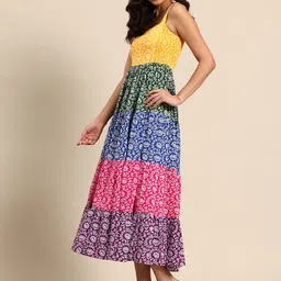 anayna Floral Printed Tiered Fit & Flare Midi Ethnic Dress image 5