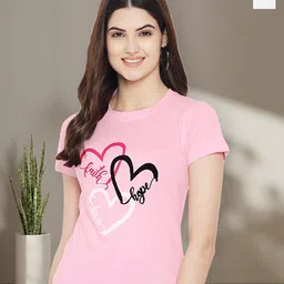 Dreambe Women Pack of 2 Typography Printed Round Neck Cotton T-shirts-picture-39
