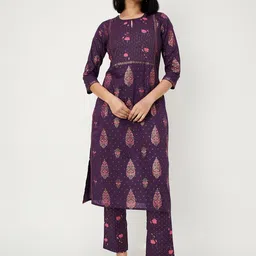 max Women Floral Printed Regular Pure Cotton Kurta with Trousers & With Dupatta image 1