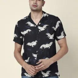 People by Pantaloons Black Slim Fit Printed Shirt-image-50