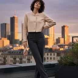 glitchez Stand Collar Relaxed Fit Crop Tweed Tailored Jacket image 4